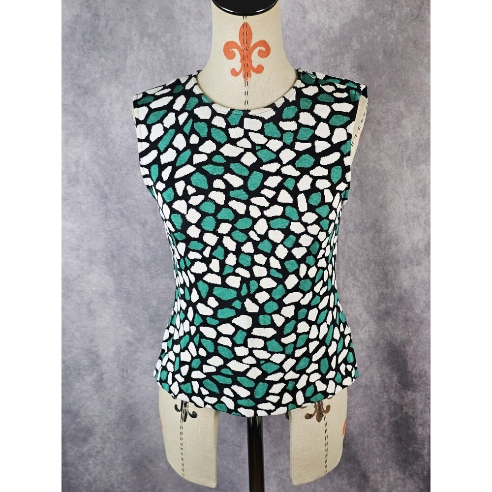 St. John Womens M Santana Knit Sleeveless Sweater Vest Animal Print Black Green